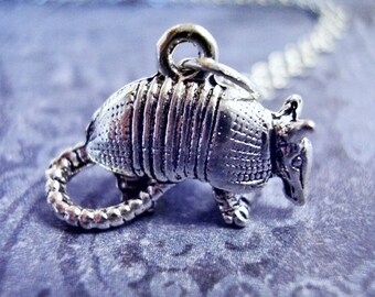 Silver Armadillo Necklace - Silver Pewter Armadillo Charm on a Delicate Silver Plated Cable Chain or Charm Only