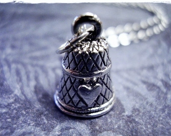 Silver Thimble Necklace Silver Pewter Thimble Charm on a Etsy