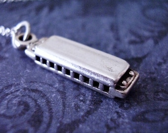 Silver Harmonica Necklace - Sterling Silver Harmonica Charm on a Delicate Sterling Silver Cable Chain or Charm Only