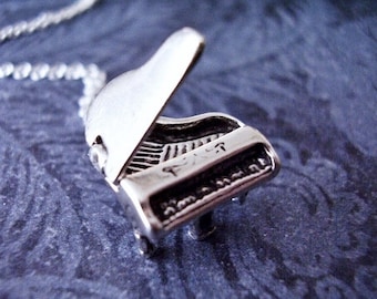 Silver Movable Piano Necklace - Sterling Silver Piano Charm on a Delicate Sterling Silver Cable Chain or Charm Only