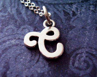 Silver Cursive C Initial Necklace - Sterling Silver Cursive Initial C Charm on a Delicate Sterling Silver Cable Chain or Charm Only