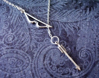 Sterling Bow and Arrow Lariat Necklace - Sterling Silver Bow and Arrow Charms on a Delicate Sterling Silver Cable Chain or Charms Only