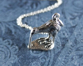 Silver Kiwi Bird Necklace - 925 Sterling Silver Kiwi Charm on a Delicate Sterling Silver Cable Chain or Charm Only