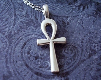 Large Silver Ankh Necklace - Sterling Silver Ankh Charm on a Delicate Sterling Silver Cable Chain or Charm Only
