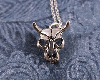 Silver Cow Skull Necklace - Sterling Silver Cow Skull Charm on a Delicate Sterling Silver Cable Chain or Charm Only