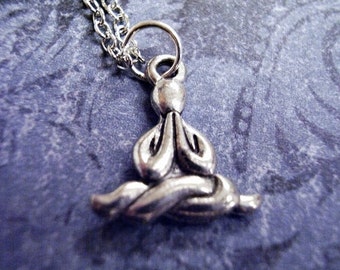 Silver Meditating Man Necklace - Antique Pewter Meditating Man Charm on a Delicate Silver Plated Cable Chain or Charm Only