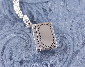 Silver Book Necklace - Sterling Silver Book Charm on a Delicate Sterling Silver Cable Chain or Charm Only