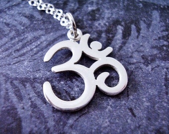 Silver Om Necklace - Sterling Silver Om Charm on a Delicate Sterling Silver Cable Chain or Charm Only