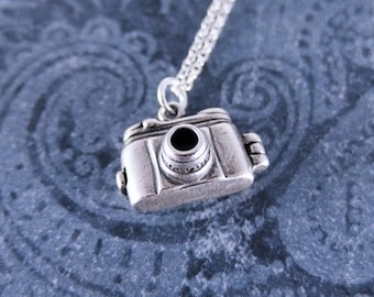 Movable Camera Necklace - Sterling Silver Camera Charm on a Delicate Sterling Silver Cable Chain or Charm Only