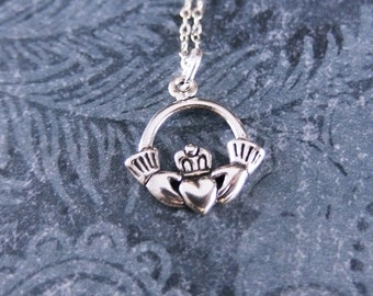 Silver Claddagh Necklace - Sterling Silver Claddagh Charm on a Delicate Sterling Silver Cable Chain or Charm Only