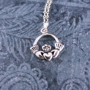 Silver Claddagh Necklace - Sterling Silver Claddagh Charm on a Delicate Sterling Silver Cable Chain or Charm Only