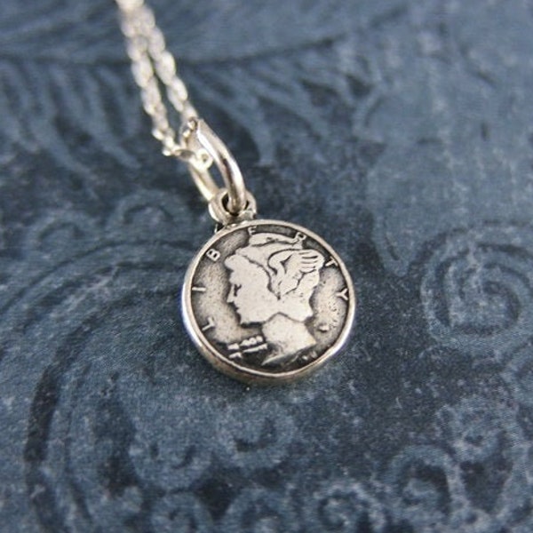 Tiny Silver Mercury Dime Necklace - Sterling Silver Mercury Dime Charm on a Delicate Sterling Silver Cable Chain or Charm Only