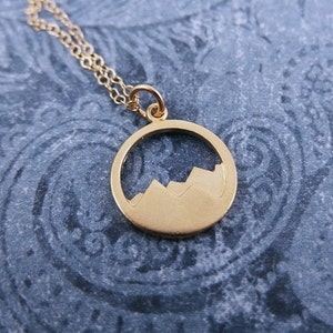 Gold Mountain Range Necklace - Matte 24kt Gold Plate Mountain Range Charm on a Delicate 14kt Gold Filled Cable Chain or Charm Only