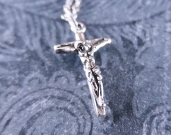 Silver Crucifix Necklace - Sterling Silver Crucifix Charm on a Delicate Sterling Silver Cable Chain or Charm Only