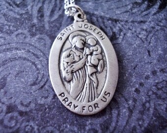 Silver St Joseph Necklace - Sterling Silver St Joseph Charm on a Delicate Sterling Silver Cable Chain or Charm Only
