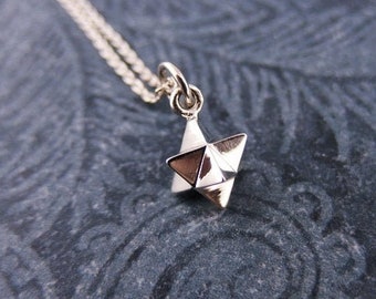 Tiny Silver Merkaba Necklace - Tiny Sterling Silver Merkaba Charm on a Delicate Sterling Silver Cable Chain or Charm Only
