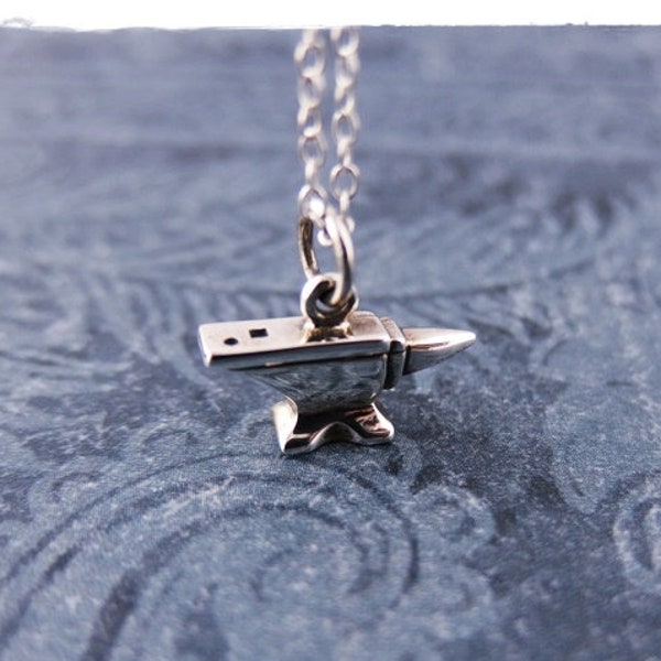 Tiny Silver Anvil Necklace - Sterling Silver Anvil Charm on a Delicate Sterling Silver Cable Chain or Charm Only