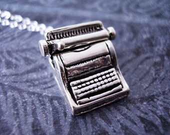 Silver Movable Typewriter Necklace - Sterling Silver Typewriter Charm on a Delicate Sterling Silver Cable Chain or Charm Only