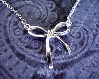 Small Silver Bow Necklace - Sterling Silver Bow Charm on a Delicate Sterling Silver Cable Chain or Charm Only