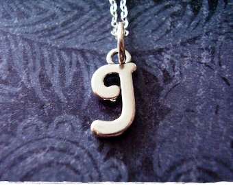 Silver Cursive J Initial Necklace - Sterling Silver Cursive Initial J Charm on a Delicate Sterling Silver Cable Chain or Charm Only