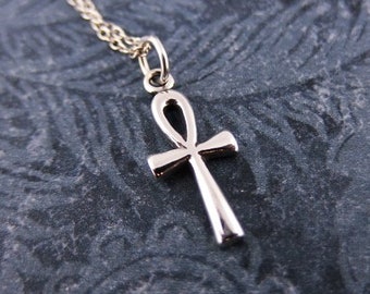 Tiny Silver Ankh Necklace - Sterling Silver Ankh Charm on a Delicate Sterling Silver Cable Chain or Charm Only