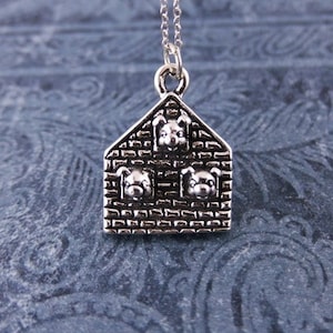 Silver Three Little Pigs Necklace - Sterling Silver Three Little Pigs Charm on a Delicate Sterling Silver Cable Chain or Charm Only