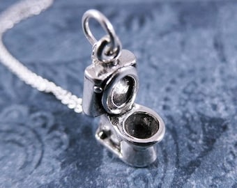 Silver Toilet Necklace - Sterling Silver Toilet Charm on a Delicate Sterling Silver Cable Chain or Charm Only