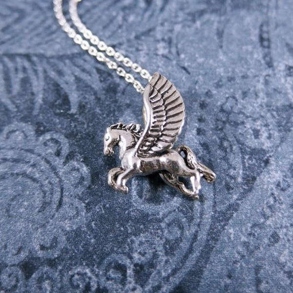 Silver Pegasus Necklace - Sterling Silver Pegasus Charm on a Delicate Sterling Silver Cable Chain or Charm Only