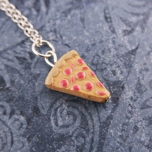 Tiny Pizza Slice Necklace - Enameled Ceramic Pizza Slice Charm on a Delicate Stainless Steel Cable Chain or Charm Only