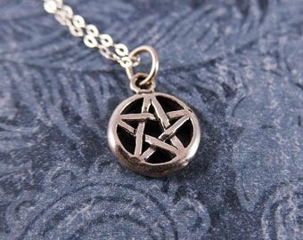 Tiny Pentagram Necklace - Sterling Silver Pentagram Charm on a Delicate Sterling Silver Cable Chain or Charm Only