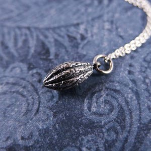 Silver Cocoa Bean Necklace - Sterling Silver Cocoa Bean Charm on a Delicate Sterling Silver Cable Chain or Charm Only