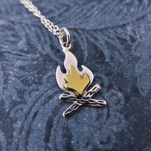 Gold and Silver Campfire Necklace - Bronze and Sterling Silver Campfire Charm on a Sterling Silver Cable Chain or Charm Only