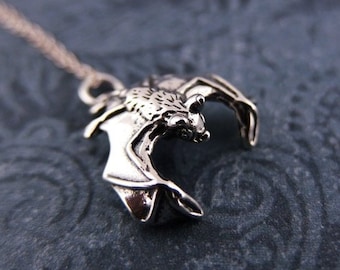 Silver Hanging Bat Necklace - Sterling Silver Hanging Bat Charm on a Delicate Sterling Silver Cable Chain or Charm Only