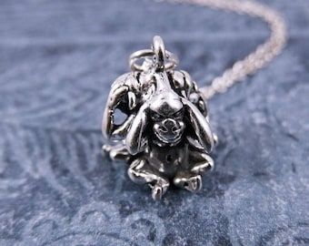 Silver Three Wise Monkeys Necklace - Sterling Silver Three Wise Monkeys Charm on a Delicate Sterling Silver Cable Chain or Charm Only