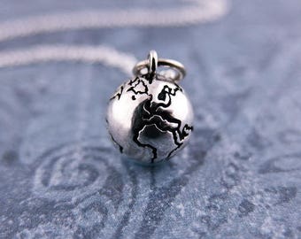 Tiny Silver Earth Globe Necklace - Sterling Silver Earth Globe Charm on a Delicate Sterling Silver Cable Chain or Charm Only