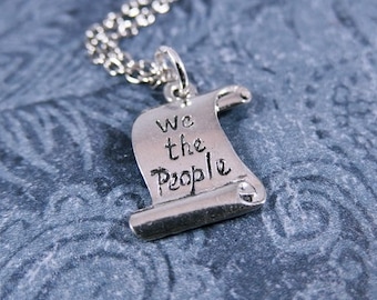 Silver US Constitution Necklace - Antique Pewter US Constitution Charm on a Delicate Stainless Steel Cable Chain or Charm Only