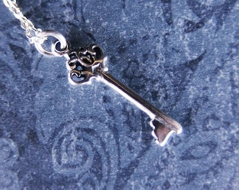 Tiny Crown Key Necklace - Sterling Silver Crown Key Charm on a Delicate Sterling Silver Cable Chain or Charm Only