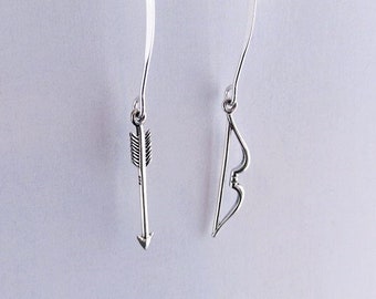 Silver Bow and Arrow Earrings - Sterling Silver Bow and Arrow Dangle Earrings