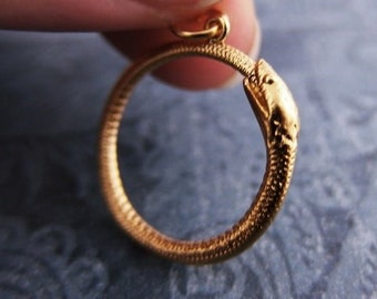 Gold Ouroboros Necklace - 24kt Matte Gold Plate Ouroboros Charm on a Delicate 14kt Gold Filled Cable Chain or Charm Only