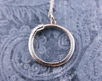 Silver Ouroboros Necklace - Sterling Silver Ouroboros Charm on a Delicate Sterling Silver Cable Chain or Charm Only