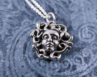 Silver Medusa Necklace - Sterling Silver Medusa Charm on a Delicate Sterling Silver Cable Chain or Charm Only