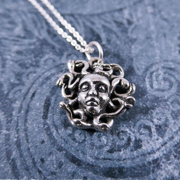 Silver Medusa Necklace - Sterling Silver Medusa Charm on a Delicate Sterling Silver Cable Chain or Charm Only