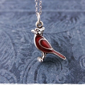 Red Cardinal Necklace - Sterling Silver Enameled Red Cardinal Charm on a Delicate Sterling Silver Cable Chain or Charm Only