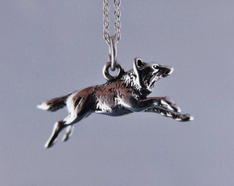 Silver Running Wolf Necklace - Sterling Silver Running Wolf Charm on a Delicate Sterling Silver Cable Chain or Charm Only