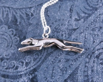 Silver Racing Greyhound Necklace - Sterling Silver Greyhound Charm on a Delicate Sterling Silver Cable Chain or Charm Only