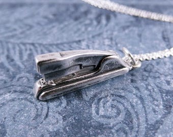 Silver Stapler Necklace - Sterling Silver Stapler Charm on a Delicate Sterling Silver Cable Chain or Charm Only