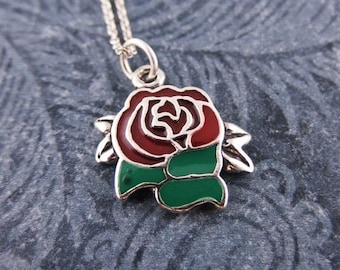 ONEFINTIY Collana Con Rosa Rossa In Argento Sterling 925 - Ciondolo Fiore Smaltato Rosso, Catena 18+2 Pollici, Gioiello Romantico Per Donne, Regalo In Scatola