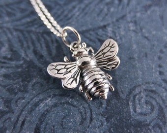 Silver Bumble Bee Necklace - Sterling Silver Bumble Bee Charm on a Delicate Sterling Silver Cable Chain or Charm Only