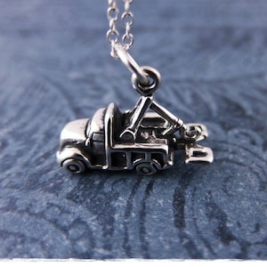 Silver Tow Truck Necklace - Sterling Silver Tow Truck Charm on a Delicate Sterling Silver Cable Chain or Charm Only