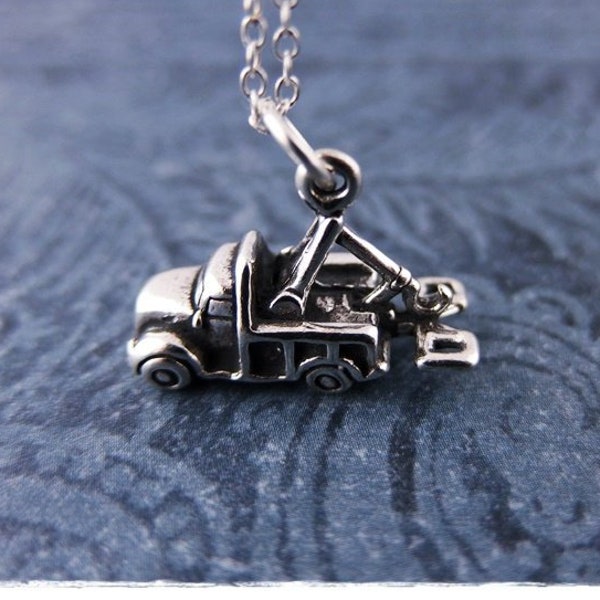 Silver Tow Truck Necklace - Sterling Silver Tow Truck Charm on a Delicate Sterling Silver Cable Chain or Charm Only